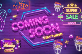 create a custom 3d neon logo, sign or glowing text with futuristic retro effect
