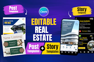 design real estate instagram post and story templates in canva