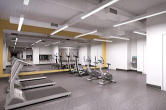 renovate 3d fitness center,lobby area,workout room, training interior,boxing gym
