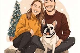 create  christmas couple family or pet portrait