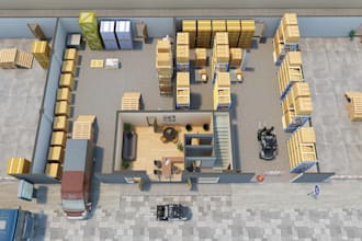 visualize industrial warehouse,factory layout, logistic center, office rendering