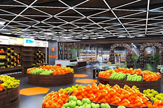 redesign 3d supermarket interior, retail shop,food mart,grocery store,bar render