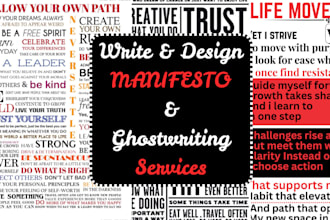 write and design a professional and unique manifesto, banner, newspaper text art