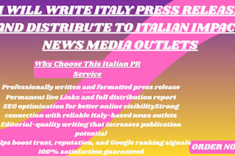 write italy press release and distribute to italian impact news media outlets