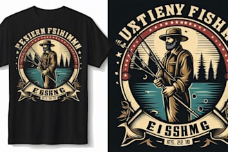 create a vintage fisherman logo with t shirt design