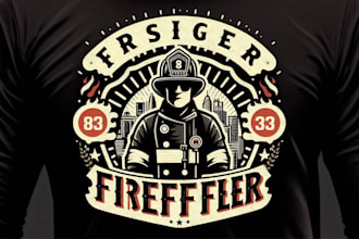 do a vintage firefighter logo with t shirt design