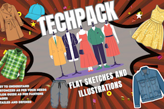 create detailed clothing techpack, flats and cad drawings