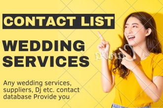 provide wedding services, suppliers, dj etc contact database