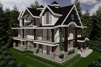 rebuild 3d english residence,render cottage exterior,abandon chalet house design