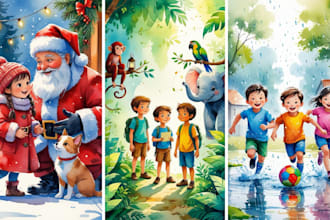 watercolor children story book illustration hand drawn water color illustrations