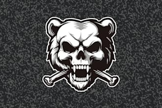 custom skull bear logo design  fierce, bold  unique emblem