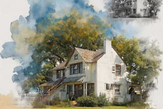 create a house and building photo into watercolor art