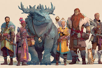 draw dnd party character sheet for fantasy game concept art design