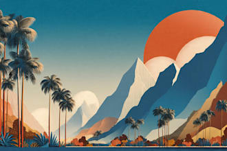 draw vintage, retro, art deco, modern travel poster or landscape illustration