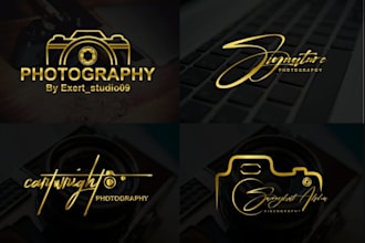 design handwritten signature photography logo with camera