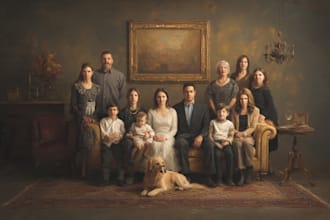 draw a realistic family or group portrait from a photo