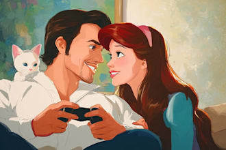 draw disney style couple character art portrait