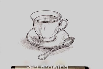 do pen and ink illustration of everyday objects from your reference pic not ai