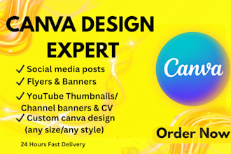 design canva social media posts, flyers, posters, thumbnails,cv, business cards