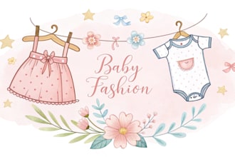 do a beautiful watercolor baby fashion feminine logo design