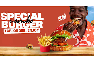 design a creative restaurant menu, brochure, GIF banner, and logo