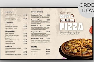 design animated, static tv screen menu board,digital menu, restaurant food flyer