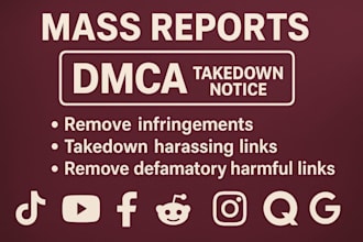 do mass reports for facebook instagram youtube telegram twitter reddit by dmca