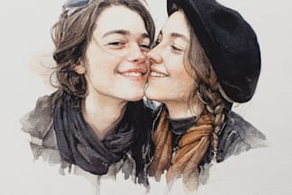 make a stunning watercolor friendship portrait in my style