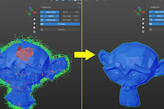 clean noisy 3d scans, repair mesh and deliver printable stl, step files