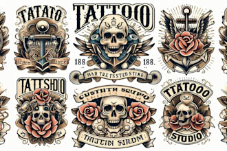 design vintage tattoo studio badges logo with t shirt design