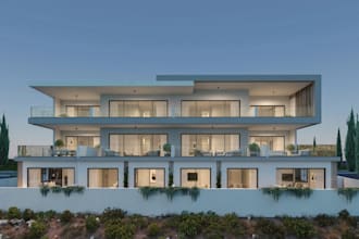 modern 3d apartment terrace,sea view balcony,cliffside,costal living,cgi render