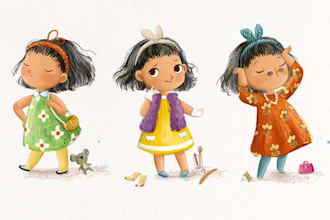 create a unique childrens book character design and turnaround sheet