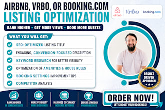 do airbnb listing optimization, airbnb booking, vrbo and bookingcom listing SEO