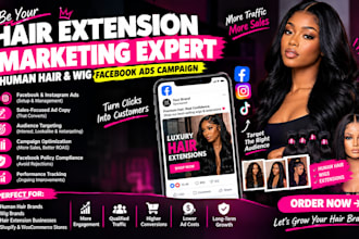 hair extension marketing, human hair meta ads, wig social media ad, sales funnel