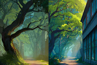 make a stylized environment illustration background art