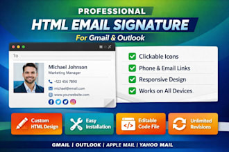 design professional HTML email signature for gmail, outlook