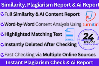 do plagiarism check, similarity report, ai check, ai detection report instantly