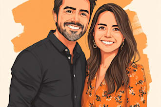 be cute family and couple portrait illustration