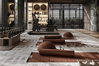 redesign 3d home gym interior,fitness center space,gym layout planning,rendering
