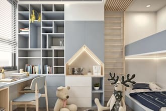 visualize kids study room,3d children bedroom,furniture layout,wall mural mockup