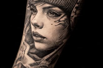 create a custom tattoo design , tattoo sleeve in realism
