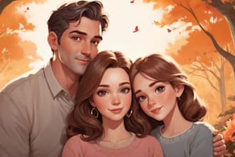 illustrate a romantic family couple portrait