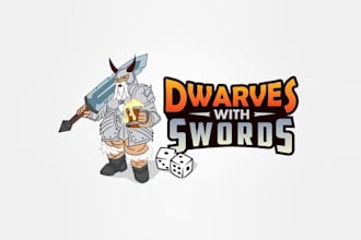 design glamorous board game logo dwarves with swords