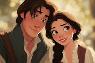 create disney couple cartoon portrait