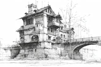 sketch houses and buildings