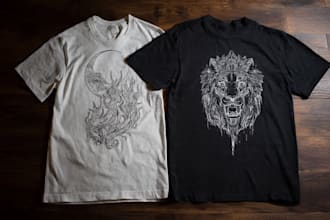 design a beautiful linocut t shirt in my art style