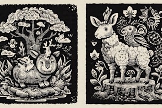 design linocut woodcut vintage retro illustration