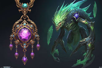 draw and design a fantasy character item and monster