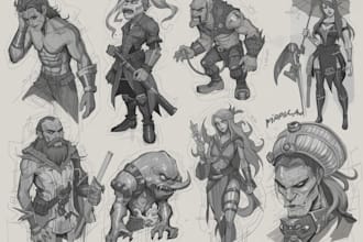 illustrate sketches of fantasy, scifi and horror characters