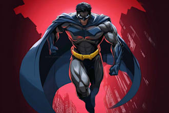 draw black and white comic superhero character line art